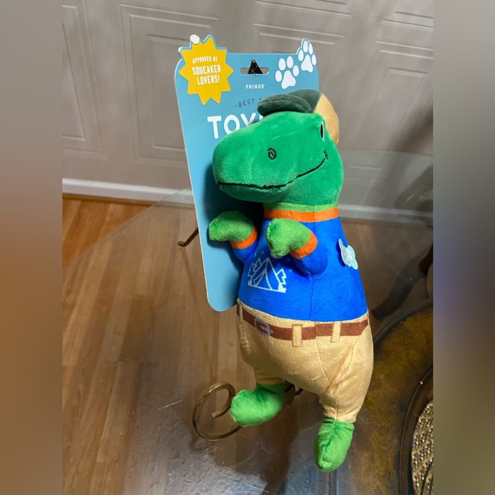 - Fringe Dog Toy Dinosaur On Time Camp With Squeaker.14”